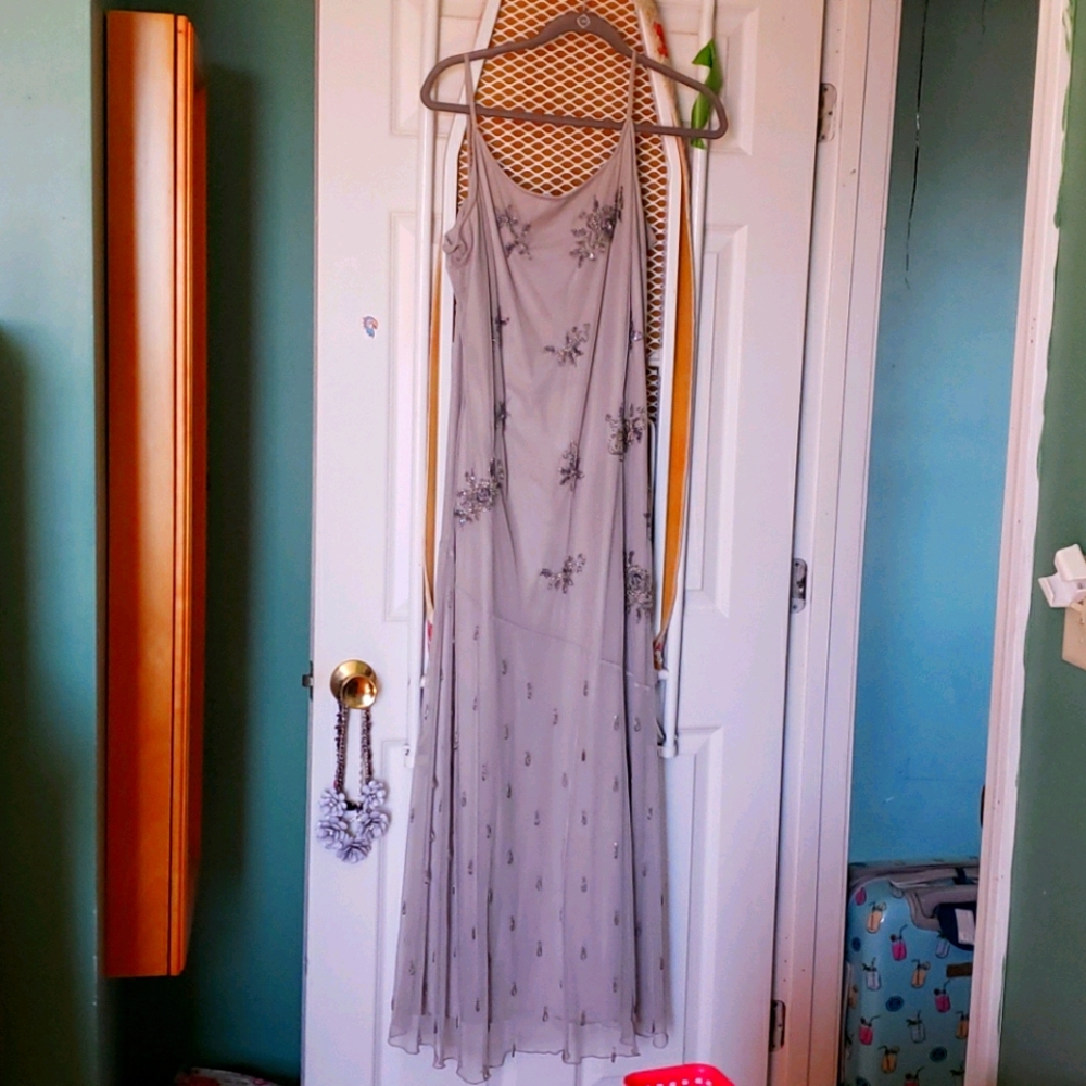 Gray spaghetti  strap long dress